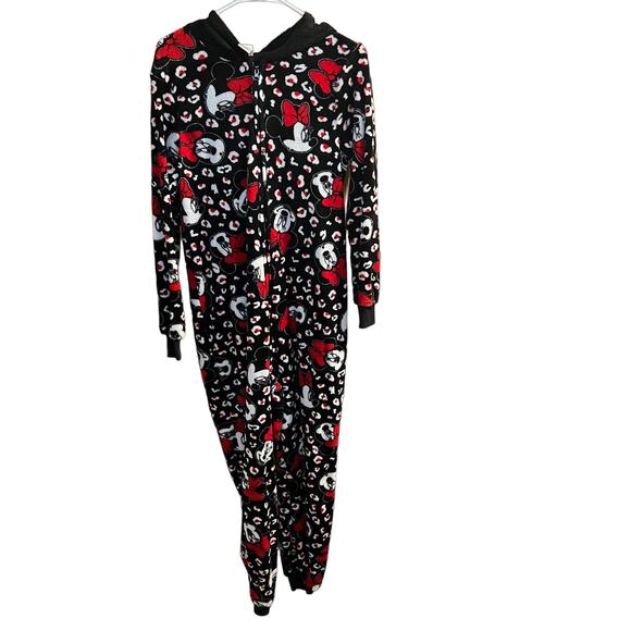 Disney Minnie Mouse Adult Zip Up Onesie Pajamas Women's Size Large Black Red - Picture 1 of 10
